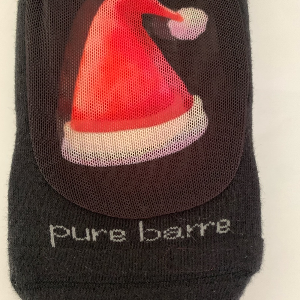 Pure Barre Festive Black Grip Socks with Red Santa Hat [Small]